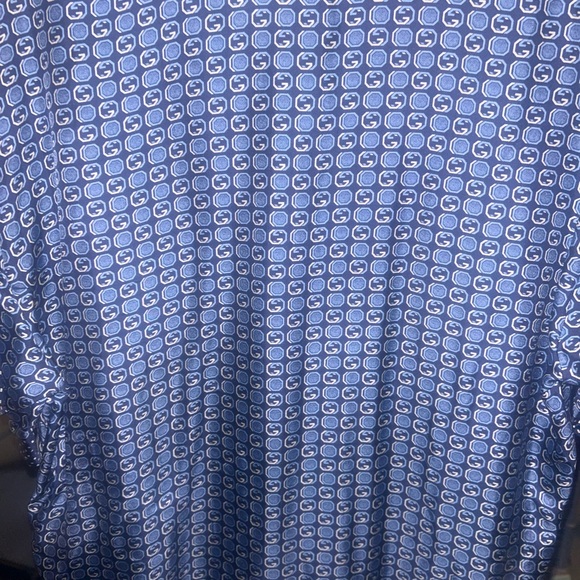 Blue Gucci Mens button up, Camp-Collar Logo-Print Silk Shirt size medium - Picture 3 of 6